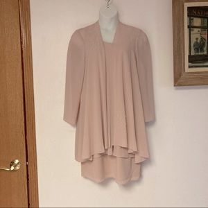 R & M Richards Beaded Blush Pink Summer Tiered semi Formal Jacket Dress Suit